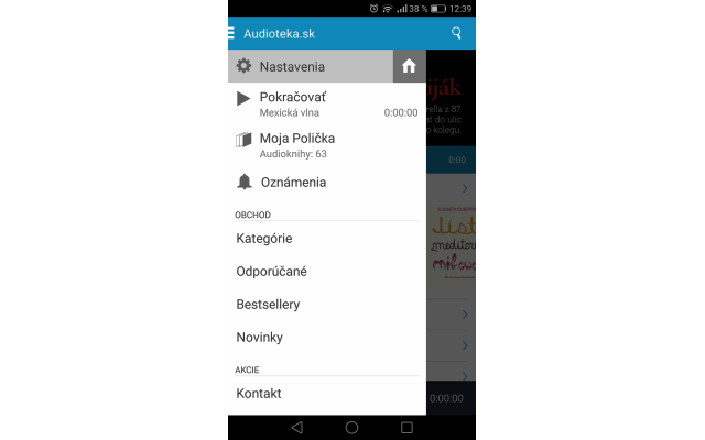 Audiotéka – nastavenia Android aplikácie, zdroj: audioteka.sk