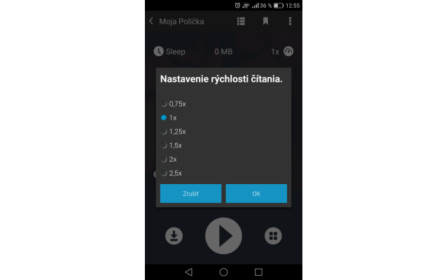 Audiotéka – nastavenie rýchlosti čítania na Androide, zdroj: audioteka.sk