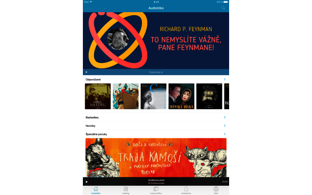 Audiotéka – úvodná stránka v iOS aplikácii, zdroj: audioteka.sk