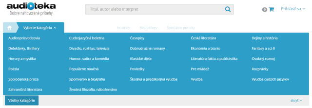 Audiotéka – Kategórie, zdroj: audioteka.sk