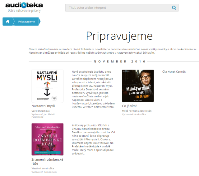 Audiotéka – Pripravujeme, zdroj: audioteka.sk