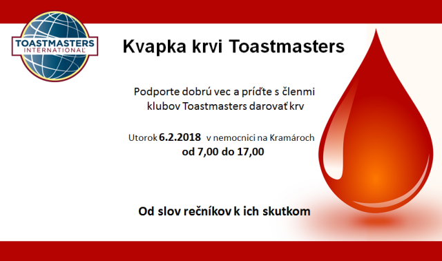 Kvapka krvi Toastmasters – od slov rečníkov k ich skutkom, zdroj obrázka: Toastmasters Petržalka