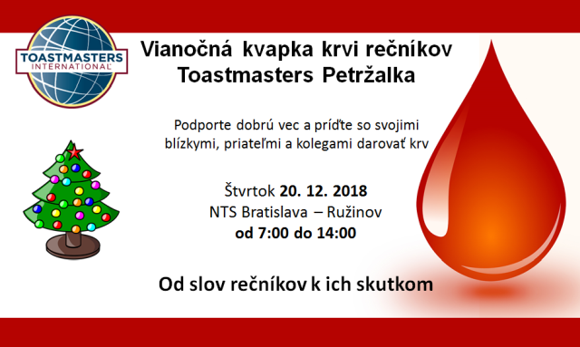 Vianočná kvapka krvi rečníkov Toastmasters Petržalka, zdroj obrázka: Toastmasters Petržalka